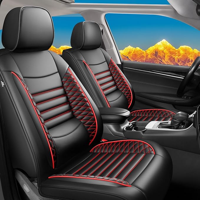 Fit 4Runner Car Seat Covers for Toyota 4Runner 2003-2024 2025 2026 - Upgraded Premium Waterproof & Breathable Leather, Airbag Compatible, All-Weather Seat Cushion Protector (2 Front/Black+Red)