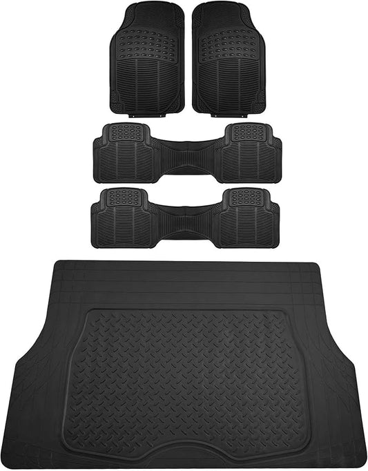 FH Group 3 Row Climaproof™ Trimmable Non-Slip Vinyl Floor Mats with Cargo Liner- Universal Fit for Cars Trucks and SUVs (Black) F11306-F16401