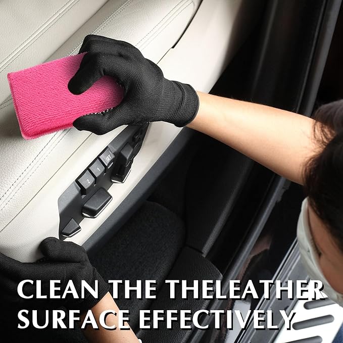 Mudder 8 Pcs Car Interior Scrubbing Sponge 5'' x 3'' Fiber Car Wax Applicator pad Household Cleaning Sponges for Leather Seat Couch Cleaning (Pink White)