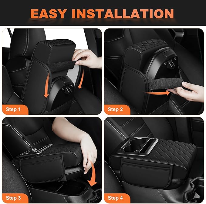 Center Console Cover Fit for Kia Sorento 2003-2025 with 2 Storage Bags Waterproof Leather Quilted Pattern Car Armrest Cover Cushion Elevating Pad Anti-Slip(Black)