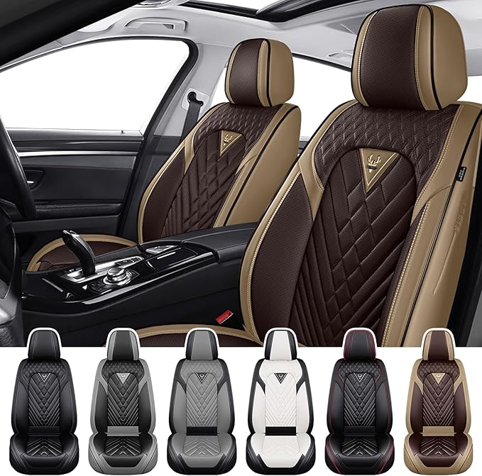 Truck Seat Covers for GMC Sierra 1500 2007-2026, Waterproof Premium Leather Full Coverage Car Seat Cover, Muscle Sport Style Auto Interior Seat Cover Sets (Front Set/Brown Coffee)
