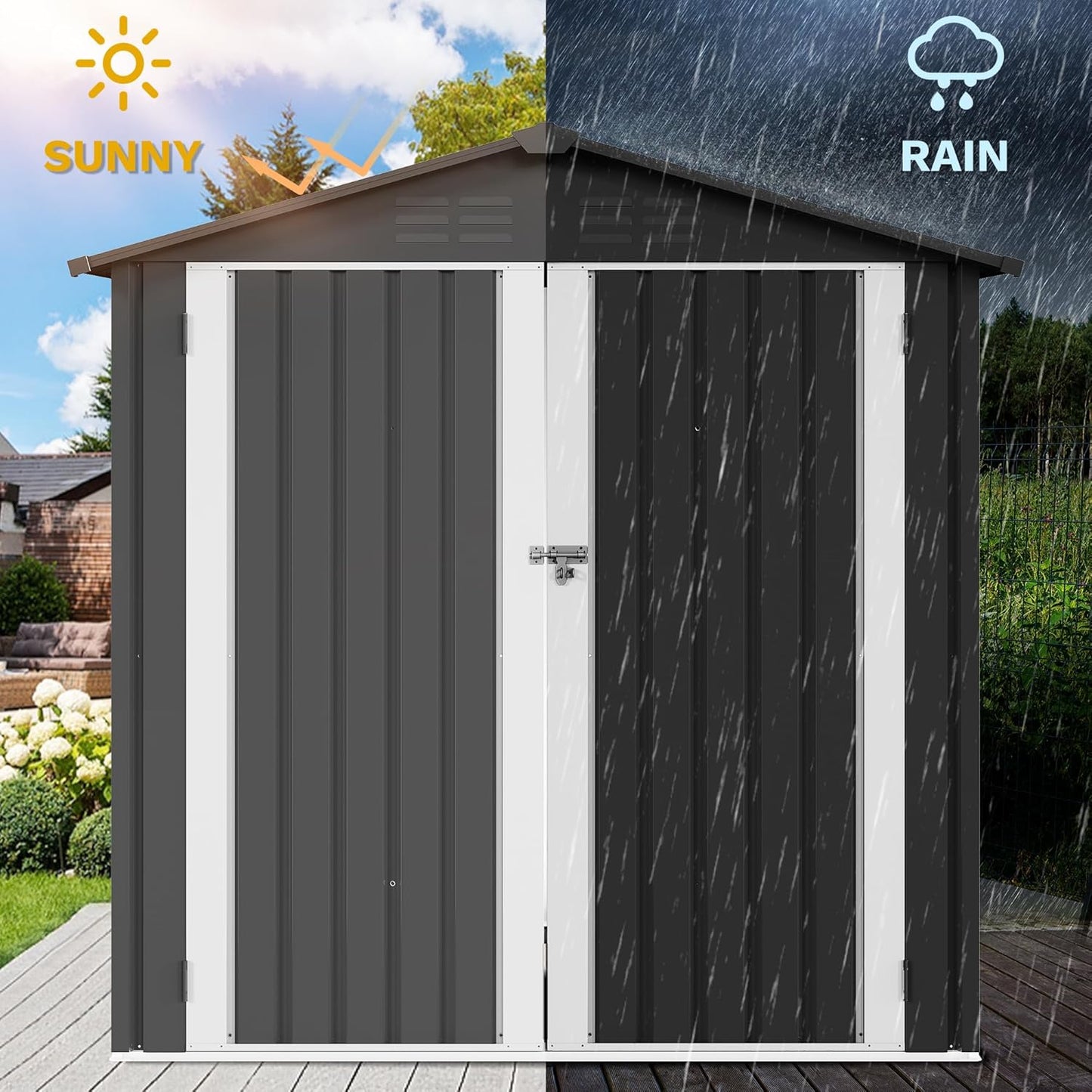 DWVO 6x4ft Storage Shed for Outdoors, Metal Sturdy Weatherproof Tool Locker with Secure Door and Ventilation for Equipment, Mowers, Bikes, Outdoor Spaces, Dark Gray