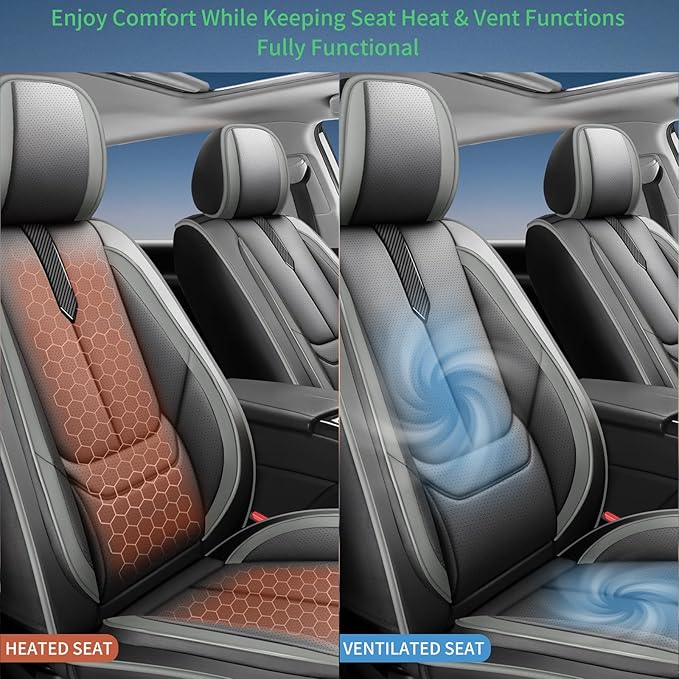 Fit Avalon Car Seat Covers for Toyota Avalon 2001-2024 2025 2026 -Upgraded Premium Waterproof & Breathable Leather,Airbag Compatible,All-Weather Seat Cushion Protector,Full Set,Black-Grey