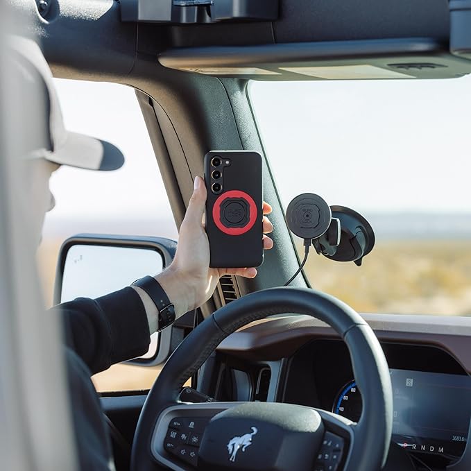 Quad Lock Heavy Duty Suction Car Phone Mount with MAG Phone Case and MAG Wireless Charging Head for iPhone 16 Pro