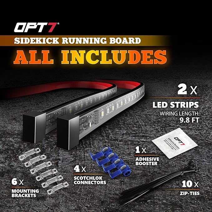 OPT7 Sidekick 78" Running Board Lights 2PCS LED Strips w/Amber Turn Signal Side Marker, DRL, White Courtesy Light for Extended Crew Cab Trucks Pickup Trailer - Truck Decorations