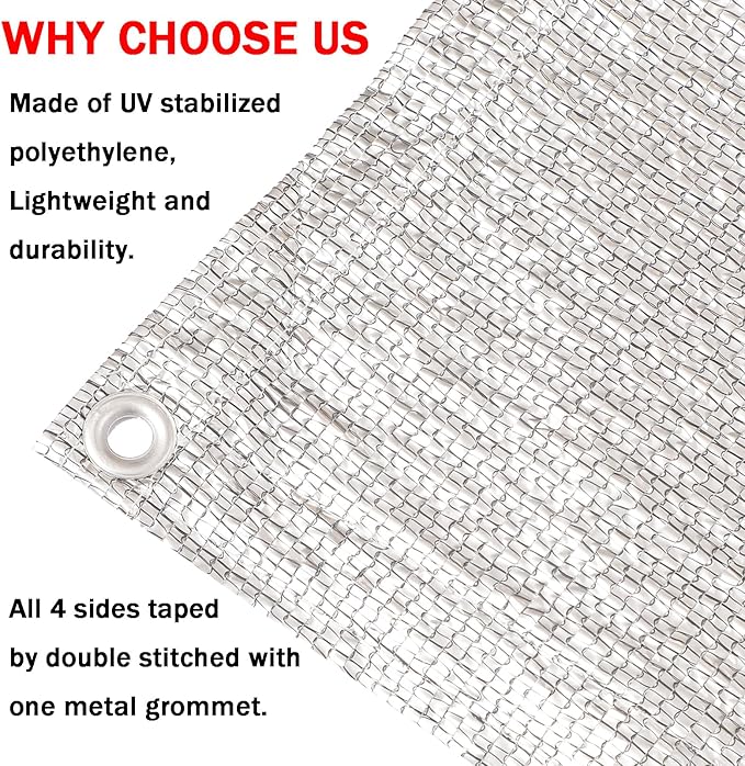 95% Sun Block Heavy Duty Aluminum Foil Shade Cloth with Grommets,8ft x 10ft, Mesh Sun Block Fabric Cover, Canopy, Privacy Screen for Outdoor Patio, Garden, Backyard, Silver