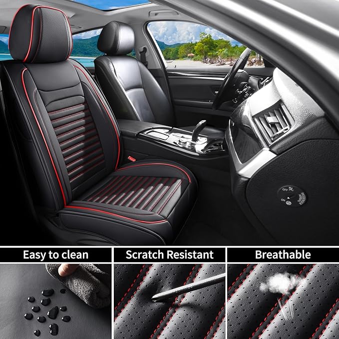 Front Seat Covers Fit for Toyota Corolla Cross 2021-2025,2026, Car Seat Covers Front Seats, Breathable Faux Leather Automotive Seat Covers Front Pair Anti-Slip Seat Cover(Black&Red, Front)