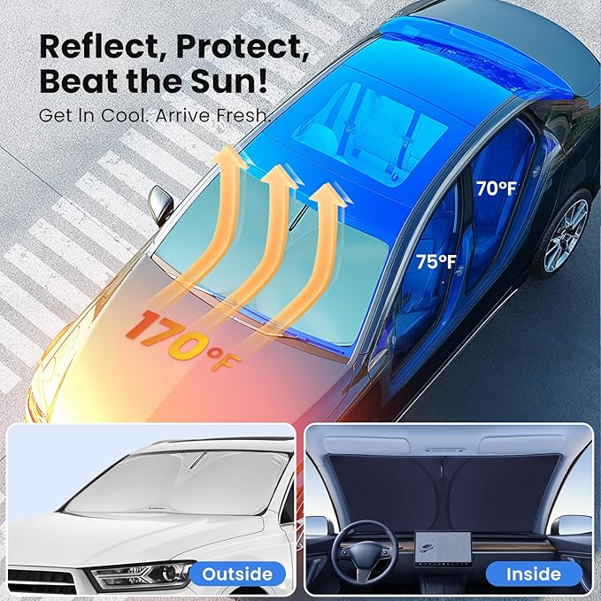 Windshield Sunshade for Honda Accord 2023, 2024, 2025 – Innovative No-Light-Pass Technology, Mirror Cut-Out, Blocks 99% UV Rays – Fade-Resistant, Easy-Fold Honda Accord Windshield Sun Shade