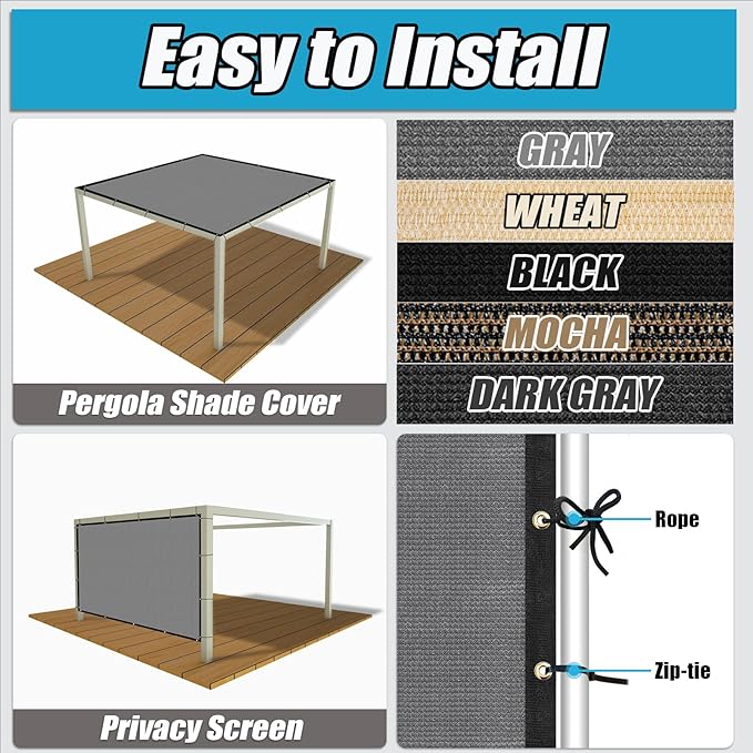 Amagenix 90% Shade Fabric 14'X 18' Gray Sun Shade Cloth with Grommets for Pergola Replacement Shade Cover Canopy, Heavy Duty, Cable Zip Ties Included (We Customized)