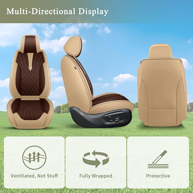 Breathable Car Seat Covers for Subaru Impreza 2012-2024 2025 2026, Front Seats, Perforated Leather, Seat Protector, Interior Trim for Subaru Impreza Accessories (Beige&Brown)