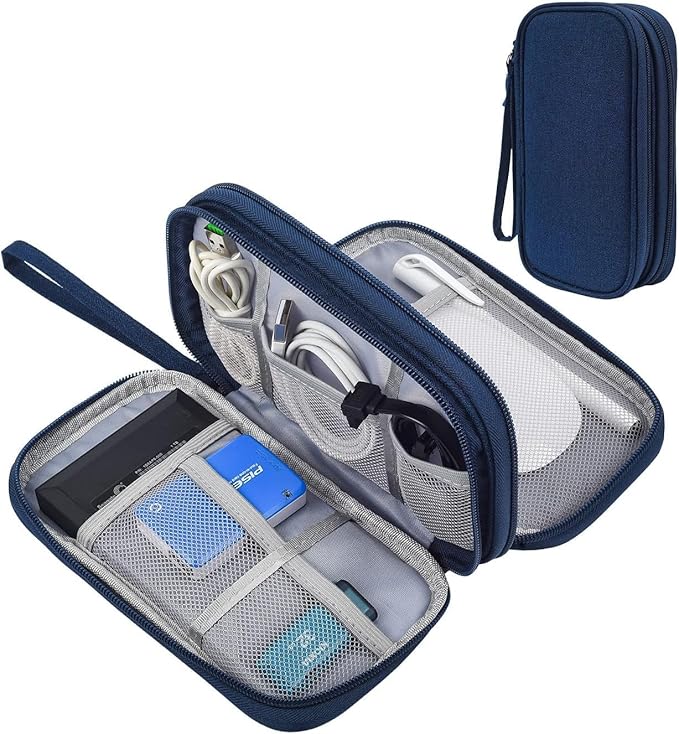 Electronic Organizer Travel Cable Accessories Bag, Electronic Organizer Case, Electronic Accessories Organizer Bag for Power Bank, Charging Cords, USB Cable, Earphones (Navy Blue)