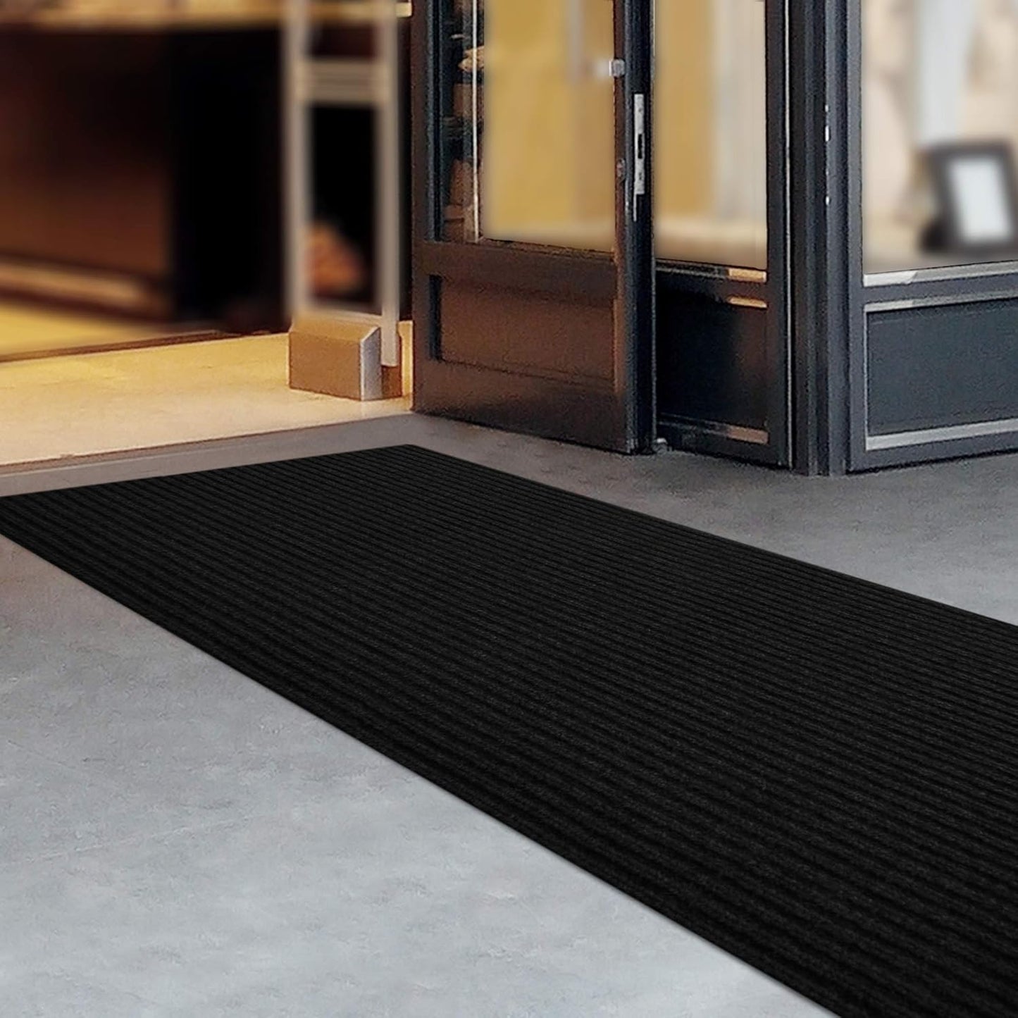 iCustomRug Spartan Weather Warrior Duty Indoor/Outdoor Utility Ribbed in 3ft,4ft,6ft Widths 70 Custom Sizes with Natural Non-Slip Rubber Backing 4'X62' in Black