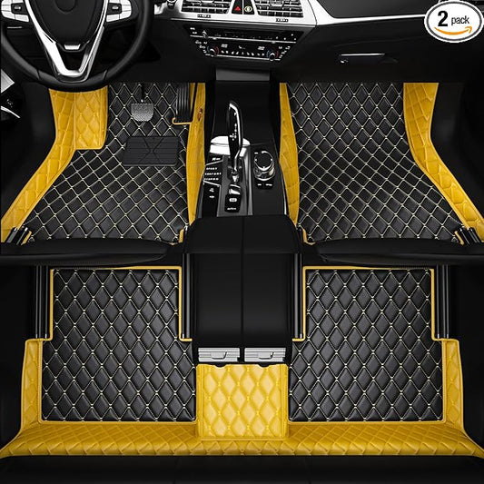 All-Weather car Floor MATS-Suitable for 99% of car Models,Leather car mat, offering Personalized Embroidery and Multiple Color Options,Provide Protection for car Rug (Yellow1)