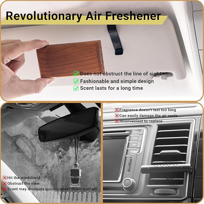 Yuoyar Wood Car Scents Air Freshener Visor Clips Diffuser Odors Eliminator (Peppermint-scented)