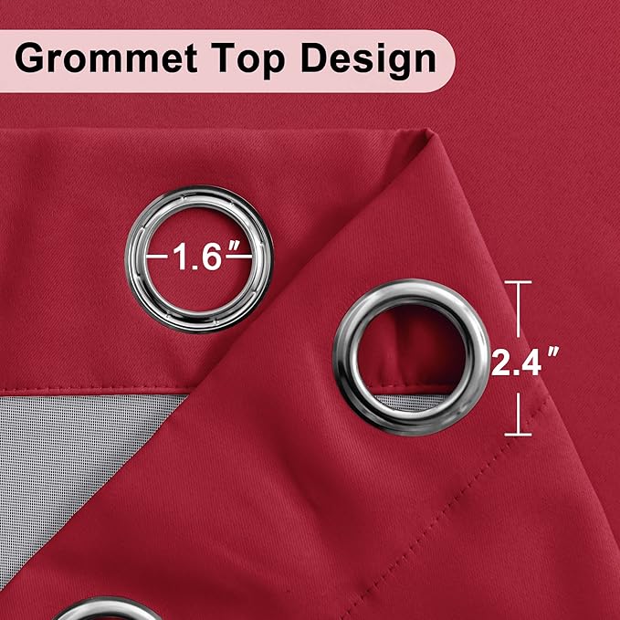 XWZO 100% Blackout Curtains 72 Inches Long - Double Layer Full Room Darkening & Energy Efficiency Grommet Window Panels with Tiebacks, Christmas Red, W38 x L72, Set of 2