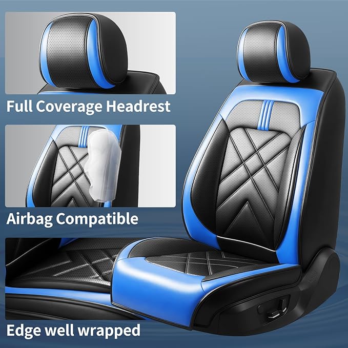 CX-50 Car Seat Covers Fit for Mazda CX-50 2023-2026, Full Coverage Premium Leather Waterproof Breathable Seat Covers, Automotive Seat Protectors, Airbag Compatible(Full Set Seats, Black-Blue)