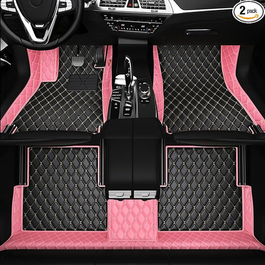 All-Weather car Floor MATS-Suitable for 99% of car Models,Leather car mat, offering Personalized Embroidery and Multiple Color Options,Provide Protection for car Rug (Pink1)