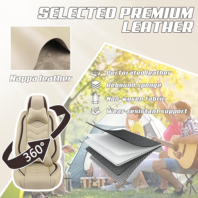 Car Seat Covers Fit for Infiniti g37 2000-2026, Stylish Sport Seat Covers, Waterproof Wear-Resistant Premium Nappa Leather Car Seat Cover.(2 Pcs Front with Pillow/Beige)