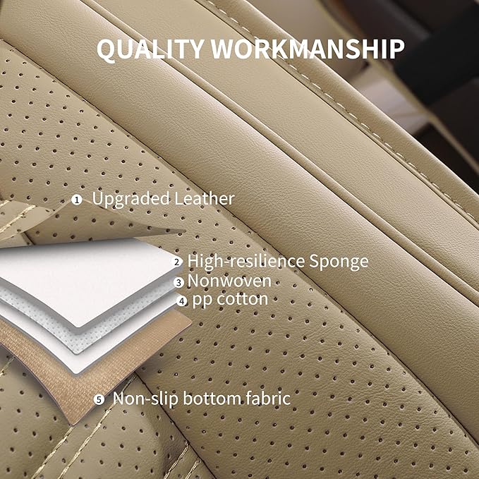 Nappa Leather Car Seat Covers Front Seats, Beige Car seat Protector, Waterproof Car Seat Cushion, Universal Automotive Seat Covers Fit for SUV Truck Pick-up Sedan and Most Cars