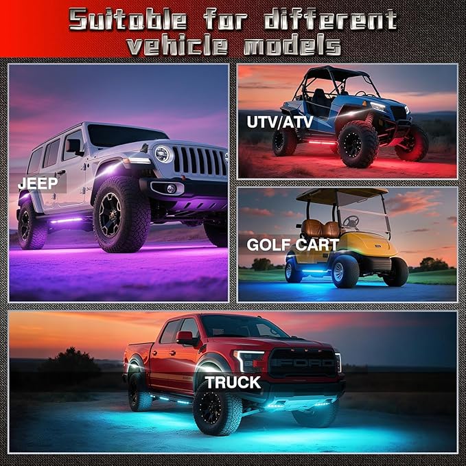 16 Pods RGBW LED Rock Lights for Truck Jeep Wrangler ATV UTV Golf Cart RZR RV Van Boat Offroad SUV Cars Pickup Sedans, Waterproof Multicolor Neon Underglow Kit with APP/RF Remote Music Mode