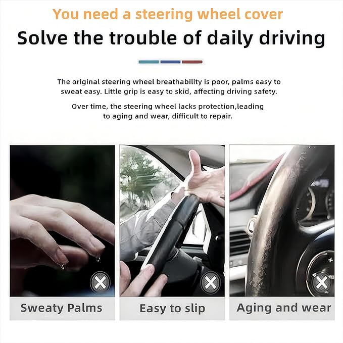 Car Steering Wheel Cover, 15 inch Microfiber Leather Carbon Fiber Soft Anti-Slip Breathable, Universal Size Elastic Car Accessory for Most Cars (Grey)