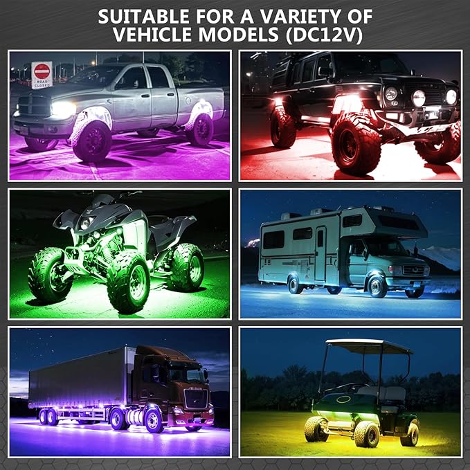 16 Pods Segmented Alloy RGB LED Rock Lights for Trucks Jeeps Trailer Pickup Offroad RV Boat UTV, Waterproof Shockproof Metal Underglow Kit with APP RF Control, Multicolor Neon Underbody Fender Light