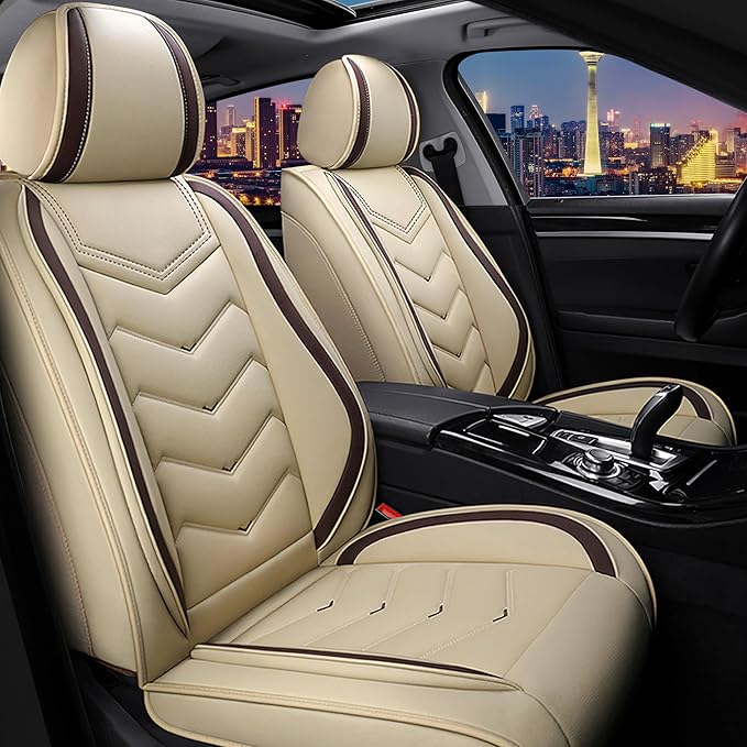 CTDS Car Seat Covers for Chevy Malibu 2000-2026, Stylish Sport Seat Cover, Premium Nappa Leather Car Seat Cover. Automobile Seat Covers Sets.(Standard 2 Seats/Beige)