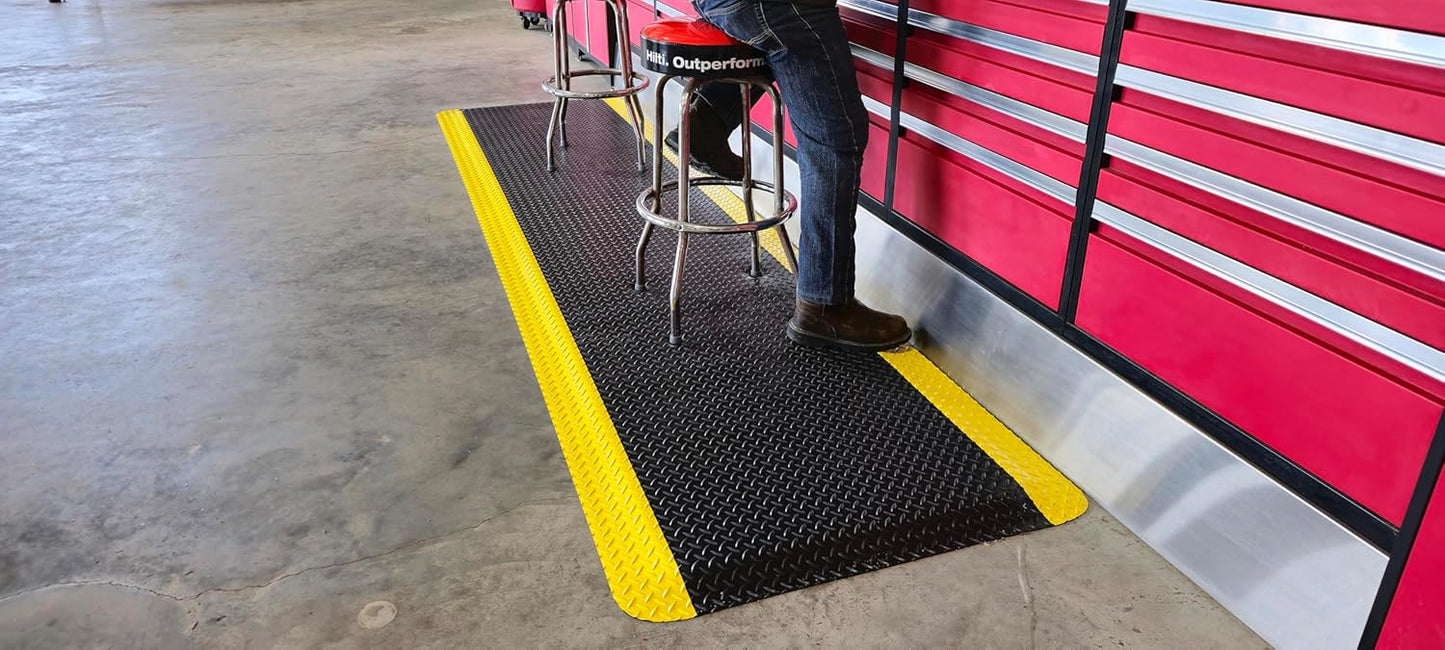 Rhino Mats, American Classic Diamond Anti-Fatigue Mats, Industrial Ergonomic Comfort Standing Mat for Work, Home, Garage, Office, Kitchen or Anywhere (Black/Yellow 9/16" Thick, 2 FT. x 23 FT.)
