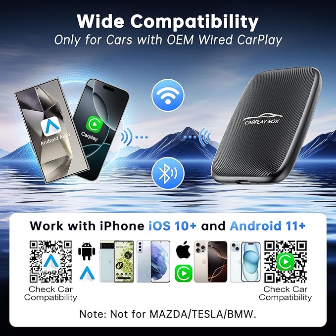 5-in-1 Android Auto Wireless Adapter and Apple CarPlay Adapter, Wireless Carplay Adapter with Netflix YouTube TF Card, Plug & Play, Easy Setup, Magic Video Ai Box for OEM Wired Apple Car Play Cars