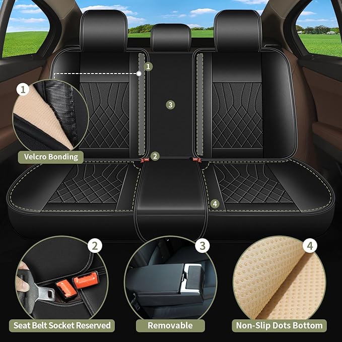 Fit Acura TL Car Seat Covers for TL 2004-2014: Waterproof & All Weather Seat Cushion Protector,Leather Full Car Set Airbag Compatible Breathable Perforated (Black, 5PCS Full Set)