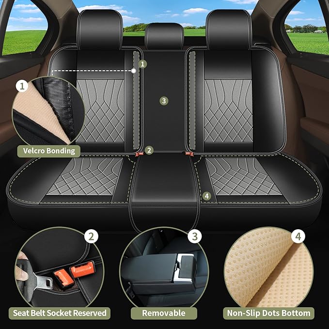 Full Set Car Seat Covers for Toyota Prius 2003-2015: Breathable Perforated Leather Seat Cover (Black&Grey)