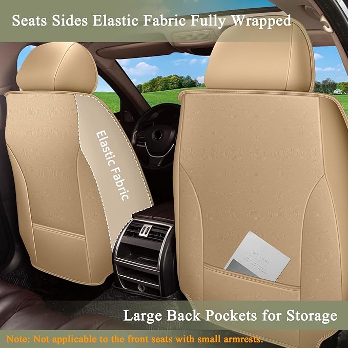 Breathable Car Seat Covers for Toyota Camry 2026 2025 2024 2023 2022 2021 2020 2019 2018 2017 2016 2015 2014 2013 2012, Perforated Leather Full Set 5 Seats, for Toyota Camry Accessories (Beige&Brown)
