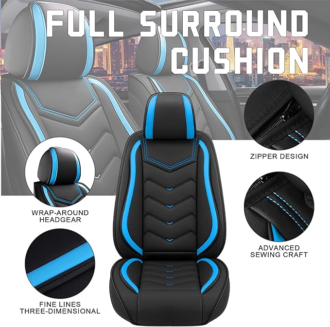 CTDS Car Seat Covers for Chevy Malibu 2000-2026, Stylish Sport Seat Cover, Premium Nappa Leather Car Seat Cover. Automobile Seat Covers Sets.(Standard 2 Seats/Black Blue)