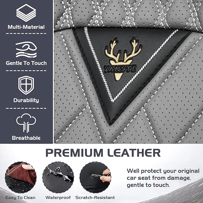 Truck Seat Covers for Ram 1500 2009-2026, Waterproof Premium Leather Full Coverage Car Seat Covers, Muscle Sport Style Auto Interior Seat Cover Sets (Front Set/Black Gray)