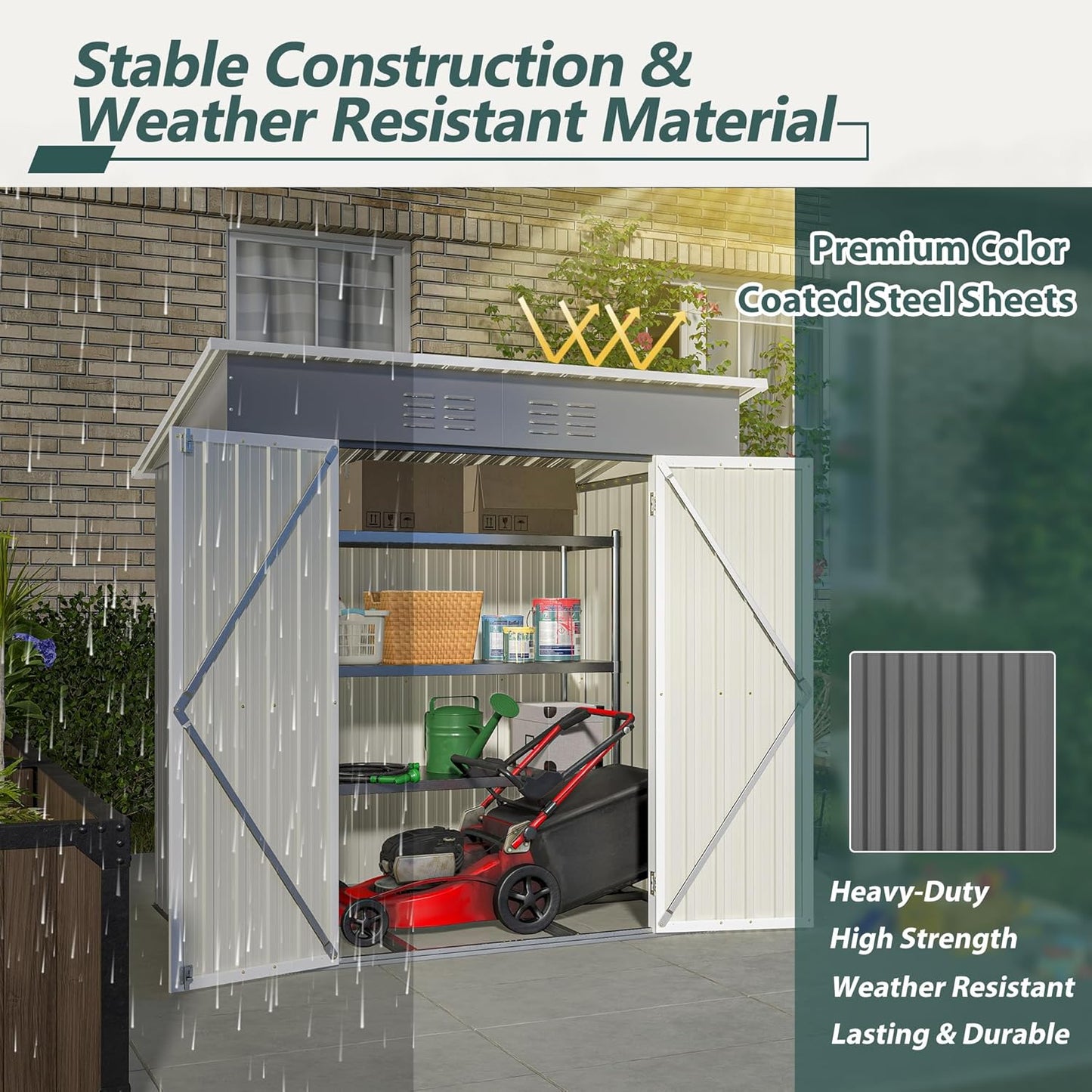 6x4 FT Outdoor Metal Storage Shed with Lockable Door & Floor Frame, Heavy-Duty Garden Tool Shed, Weatherproof Steel Utility Shed for Backyard, Patio, or Lawn Organization