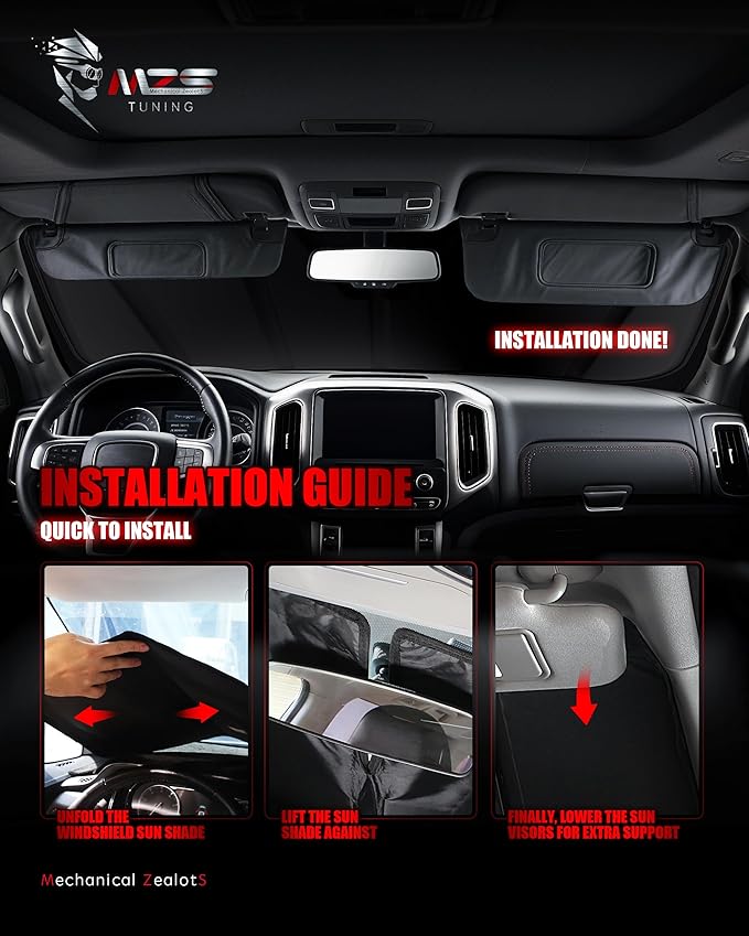 MZS Windshield Sun Shade Compatible with Grand Cherokee/L 2022-2026, Foldable Car Front Window Sunshade with Storage Pouch, Sun Visor Shield Accessories for Interior Protector