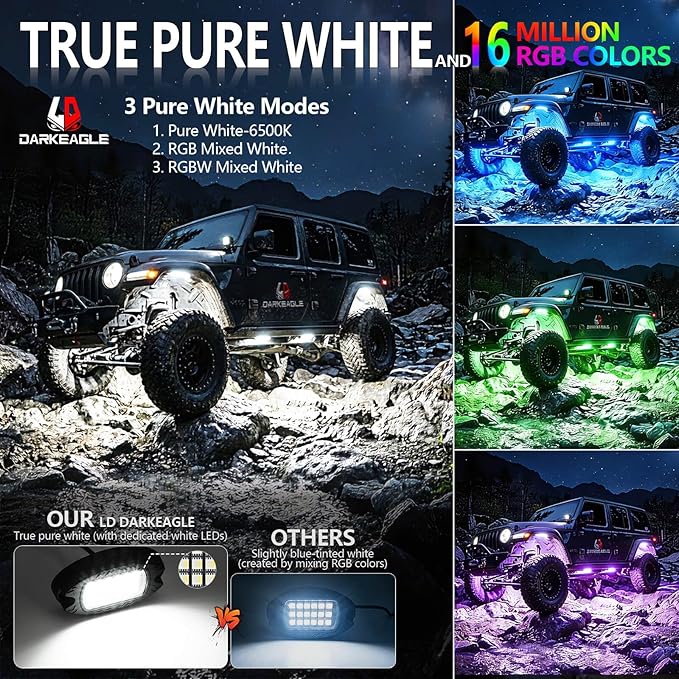 20Pods Heavy Duty Aluminum RGBW LED Rock Lights Kit for Trucks Pickup Dually Truck Off-Road, APP/RF Remote, Plug and Play&Pre Wired, IP67 Waterproof Multicolor Dual Zone 12V Underglow Accent Lights