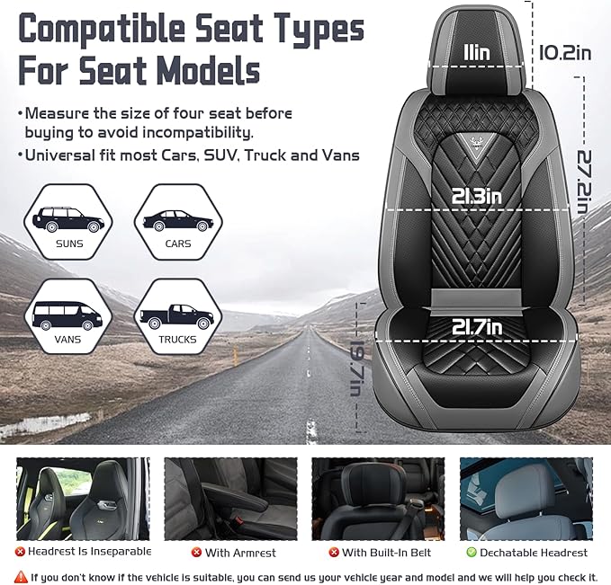 Truck Seat Covers for Ford F150 2009-2026, Waterproof Premium Leather Full Coverage Car Seat Cover, Muscle Sport Style Auto Interior Seat Cover Sets (Full Set/Gray Black)
