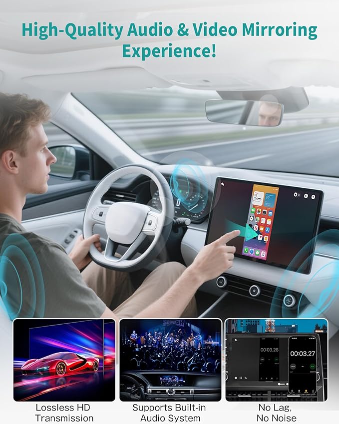 OTTOCAST Mirror Touch Wireless CarPlay Adapter - Bi-Directional Phone Mirroring & Dual Mode for Factory Wired CarPlay - Seamless iPhone & Android Integration