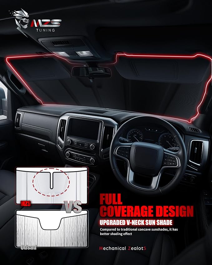 MZS Windshield Sun Shade Compatible with Compass 2017-2026, Foldable Car Front Window Sunshade with Storage Pouch, SUV Sun Visor Shield Accessories for Interior Protector