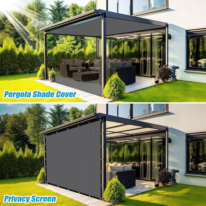 Amagenix 90% Sun Shade Cloth with Grommets, 4' x 10' Pergola Replacement Shade Cover Canopy Privacy Screen for Outdoor Patio Garden, Gray (We Customized)