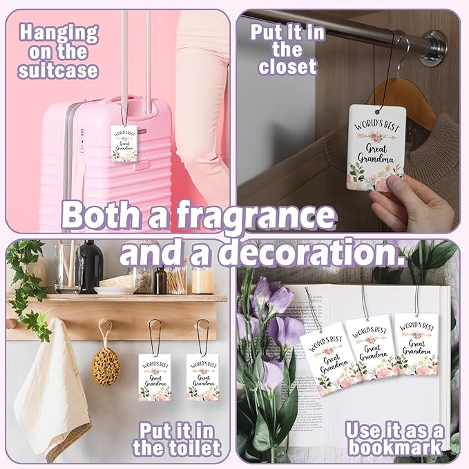 Great Grandma Gifts Car Air Freshener Accessories 3pcs, World's Best Gifts for Granmda Christmas, Pink Flower Rustic Hanging Scent Lavender Fragrance Card for Women Closet Bathroom Home Decor