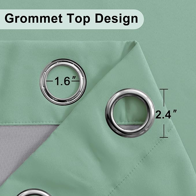 XWZO 100% Blackout Curtains 54 Inches Long with Tiebacks- Soundproof & Energy Efficiency Window Draperies Grommet Top with Black Liner for Bedroom/Living Room, Light Sage, W52 x L54, Set of 2