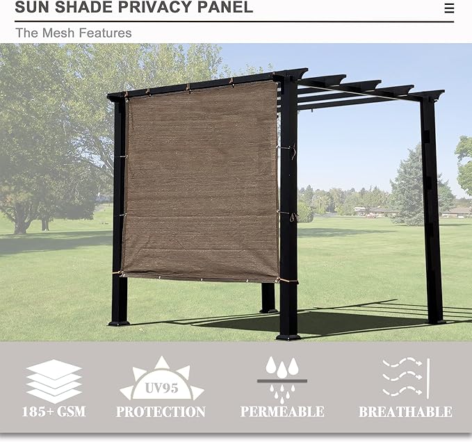 Sun Shade Privacy Panel with Grommets on 4 Sides for Patio, Awning, Window Cover, Pergola or Gazebo (Mocha Brown, 8' x 8')