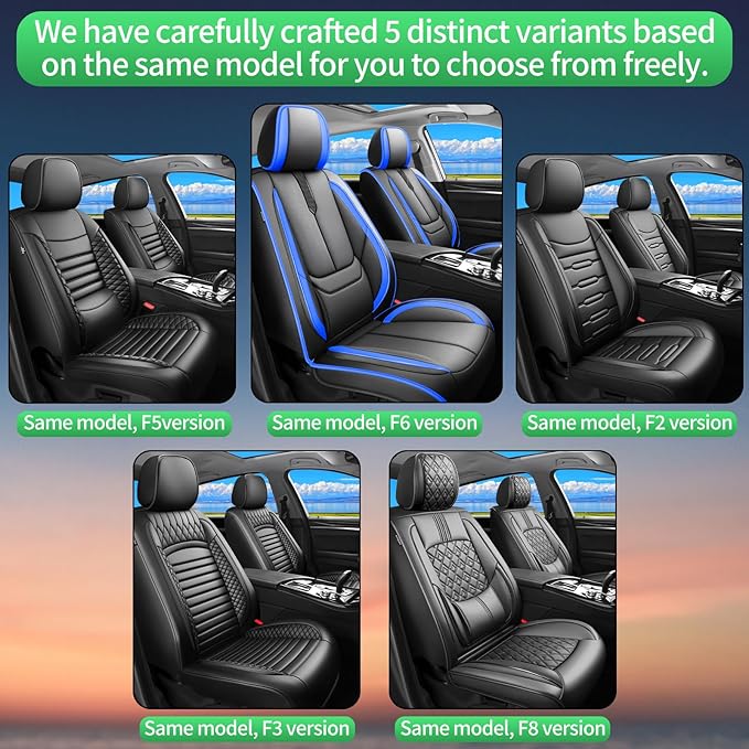 Fit Camry Car Seat Covers for Toyota Camry 2012-2024 2025 2026 -Upgraded Premium Waterproof & Breathable Leather,Airbag Compatible,All-Weather Seat Cushion Protector,2 Front/Black-Blue