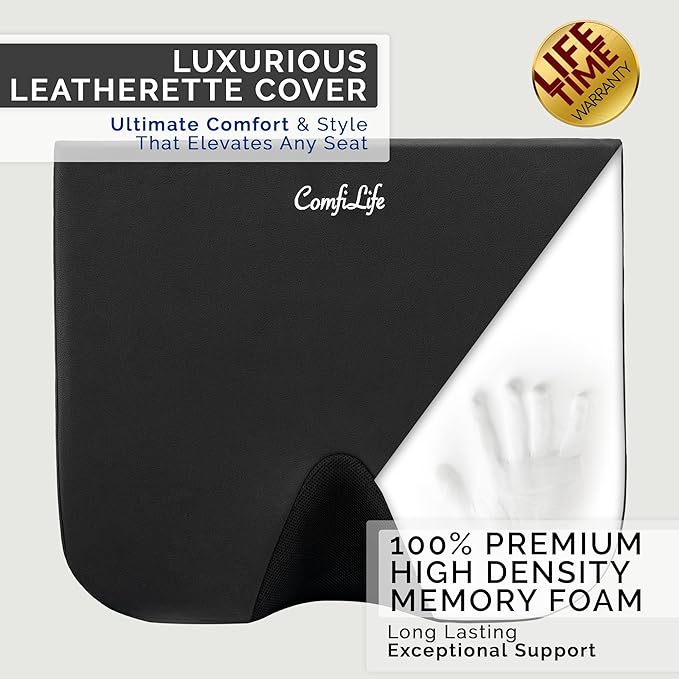 ComfiLife Car Seat Cushion–Premium Wedge 100% Polyurethane Foam Car Cushions for Driving–Auto Seat Cushion–Back & Sciatica Pain Relief for Long Drives–Comfort for Car Driver,Office, Truck Seat (Black)