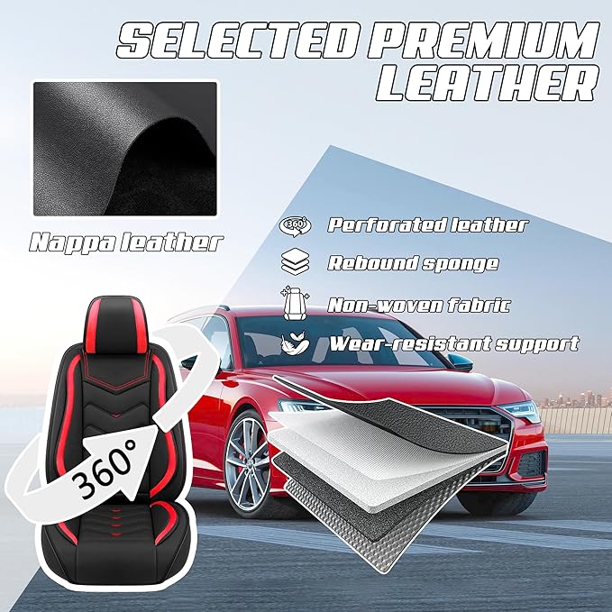 Car Seat Covers Fit for Toyota rav4 2000-2026, Stylish Sport Seat Covers, Waterproof Wear-Resistant Premium Nappa Leather Car Seat Cover.(2 Pcs Front/Black Red)