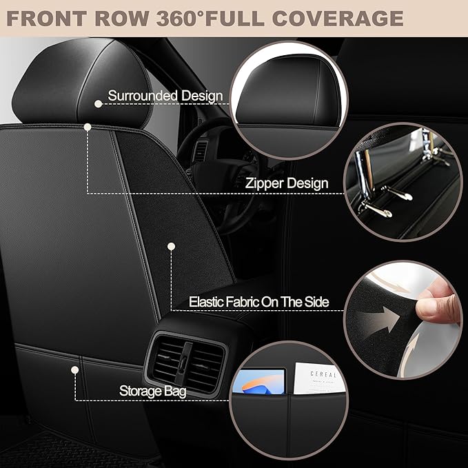 TTX LIGHTING for Honda Accord 2003-2017 Car Seat Covers, Breathable Ice Silk & Leather Seat Protector, Cool & Anti-Sweat for Long Driving, Airbag Compatible, 2 Front Seats (Black)