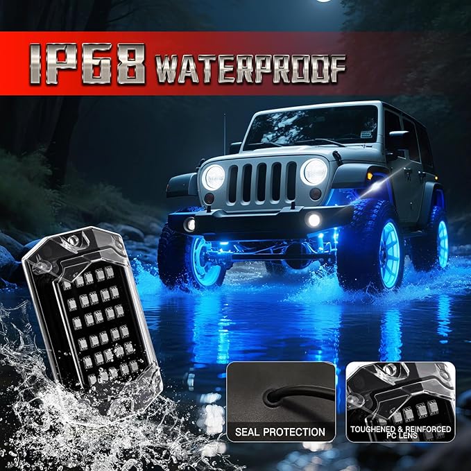 20 Pods RGB LED Rock Lights for Trucks Offroad Pickup Trailer Sedan SUV Cars, Waterproof Multicolor Neon Underglow Kit with Bluetooth APP/RF Remote, Vehicle Accent Underbody Light Underneath 12V