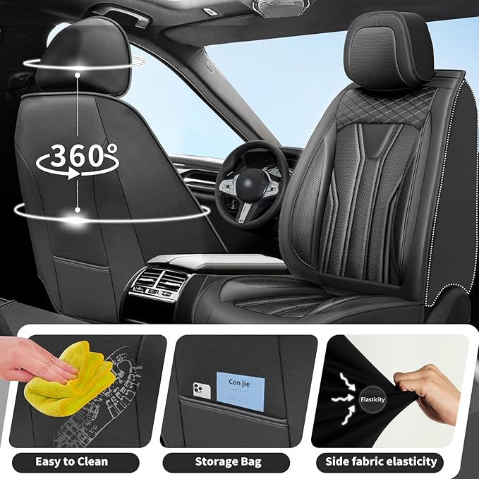 Fit CRV Car Seat Covers Premium Leather for Honda CRV 2015-2025 2026. Waterproof， Breathable, Scratch-Resistant & All-Weather Seat Cushion Protector (Full Set,All Black)